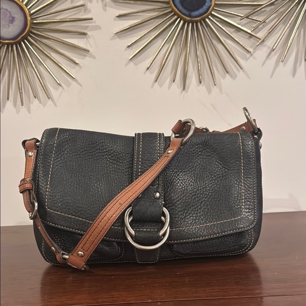 Coach Black Pebbled Leather Crossbody Flap Bag